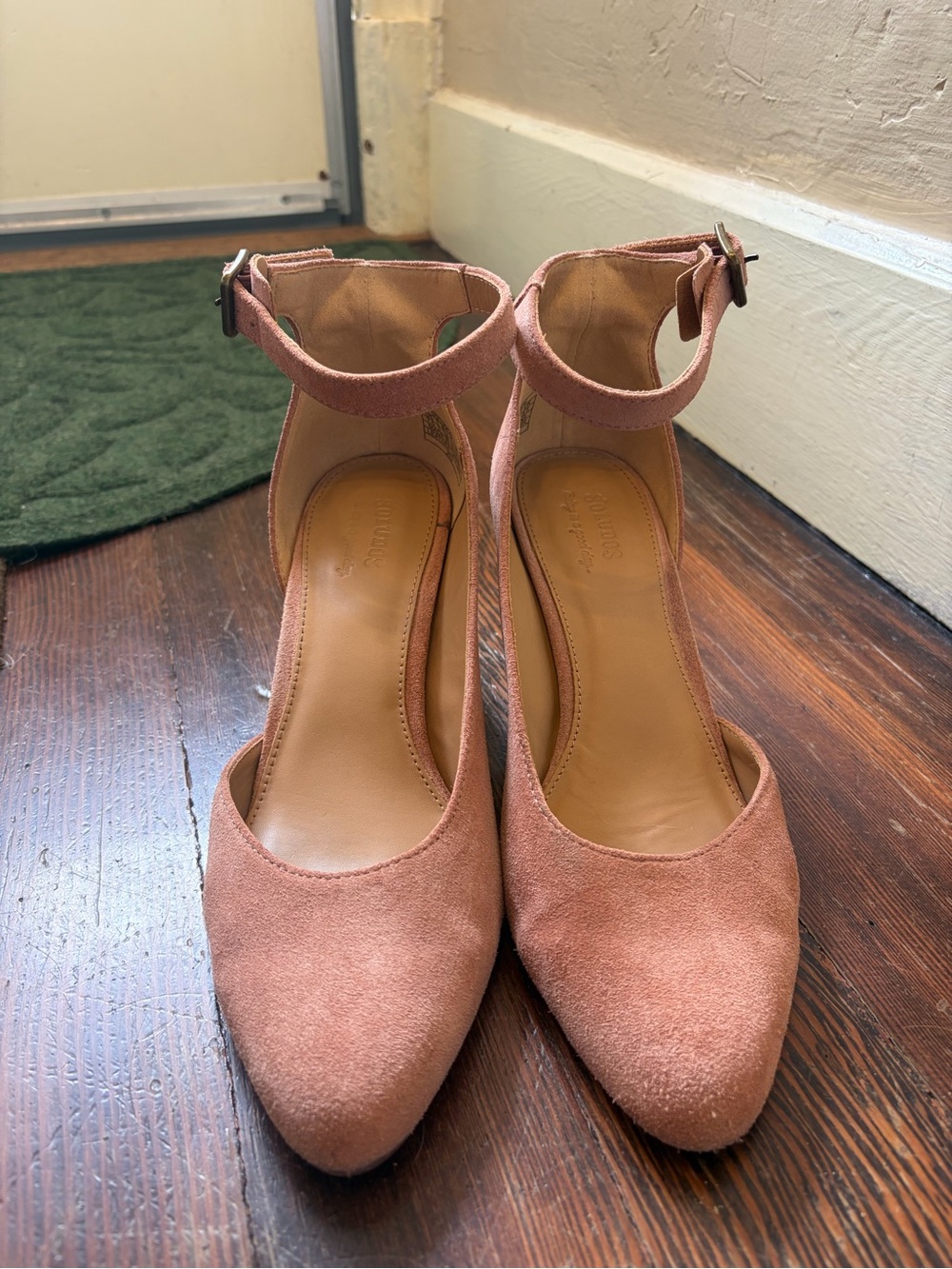 Soludos Suede Ankle Strap Block Heel Pumps Blush Pink Women’s 7.5